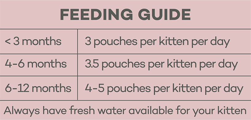 Feeding guide table for Lokuno kitten food (with Chicken).